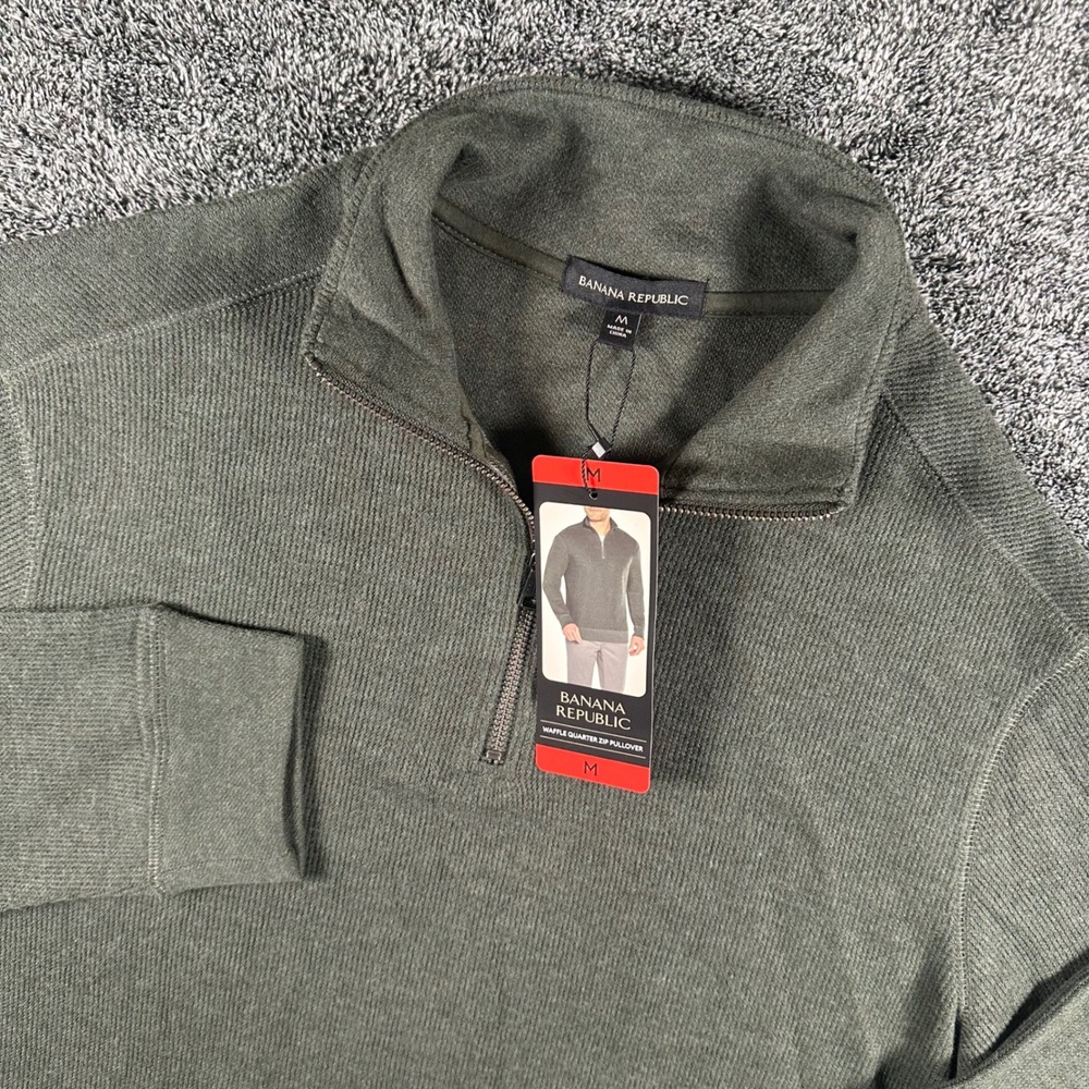 NWT Banana Republic 1/4 Zip Pullover Mens Medium Forest Green Soft
